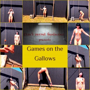 Games on the Gallows FHD - The brunette decided to play with the gallows. First, she puts the noose around her neck and pulls the end of the rope, tightening the noose tighter and tighter. Then she ties a heavy metal ball to the end of the rope and lets it go. Her neck is stretched due to the large weight of the ball. Then she just stands on a chair, puts a noose around her neck and pushes the chair away, hanging in the noose. She will convulse for a long time and try to free herself, but this will not help her.